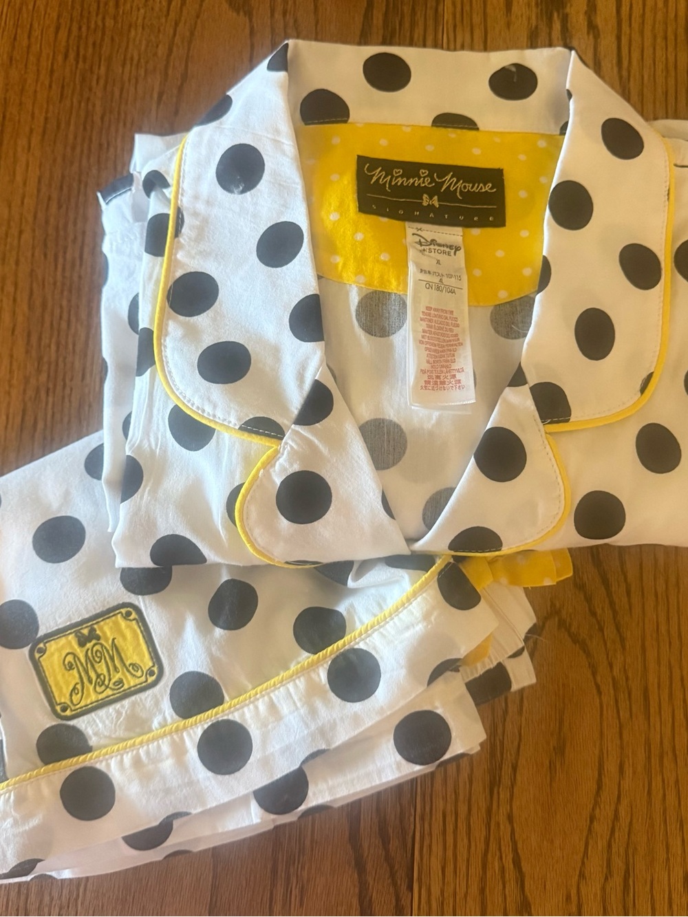 Disney Minnie Mouse White & Black Polka Dot Pajama Set with Yellow Trim